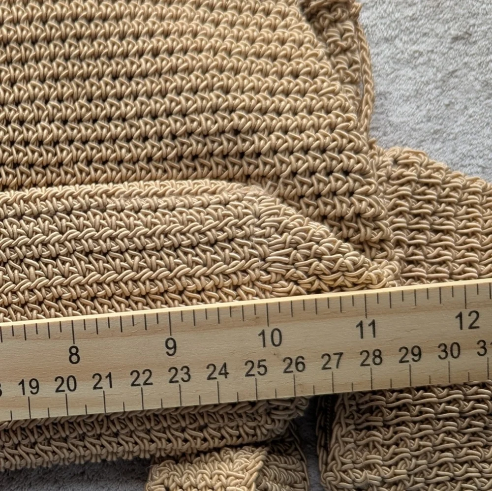 NWOT Beige Crochet Clutch Motherof Pearl Accents